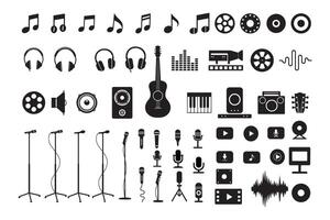 Music ,Audio and Media Production Icons on Isolated White Background Transparent vector