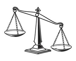 Black and White Scales of Justice IllustrationTransparent on Isolated White Background vector