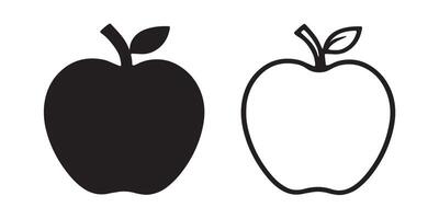 Black and white silhouette apple outline illustrations transparent on isolated white background vector