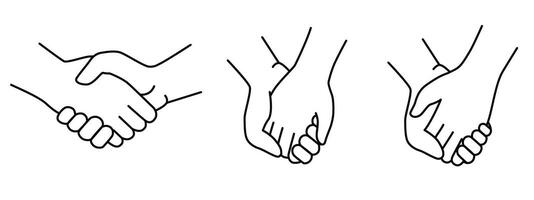 Handshakes and Holding Hands, Simple Line Art on Isolated White Background Transparent vector