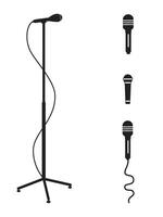Various Microphone Stand and Microphone Black Silhouette Illustrations on Isolated White Background Transparent vector