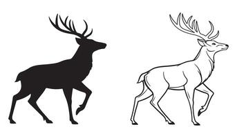 Black and White Deer Silhouette Outline Transparent on Isolated White Background vector