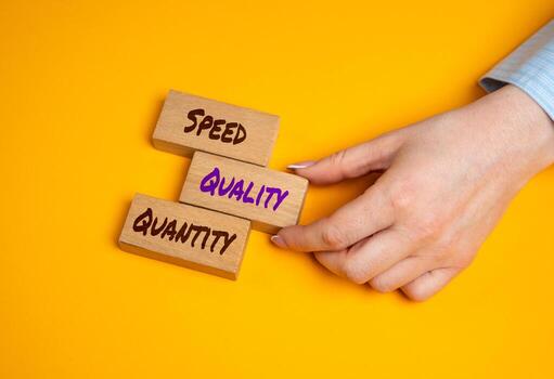 Choose between speed, quality and quantity. Dilemma of balancing efficiency, performance, and output. Business strategies, product development, or time management. photo