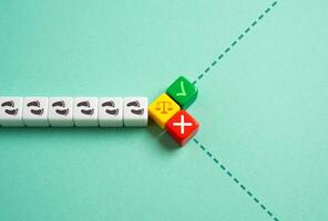 Weigh the decision leading in different directions. Careful analysis, risk assessment, and choosing the best path forward. Decision with contrasting outcomes photo