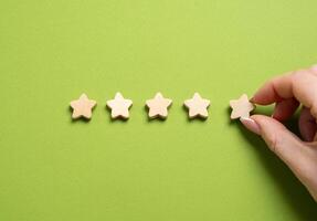 Five star rating. Customer satisfaction. Excellence, positive feedback. Top quality, exceptional service, outstanding performance. photo