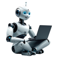 Humanoid Robot Working on Computer Future of Technology Automation png