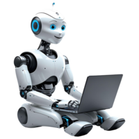 Futuristic AI Robot Using Laptop Artificial Intelligence Concept png