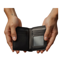 Empty Wallet in Hands Symbolic Stock Image for Financial Hardship png