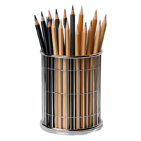 High-Resolution Image of Pencils in Metal Cup Transparent for Easy Editing png