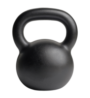 Solid black kettlebell with a handle isolated on a transparent background png