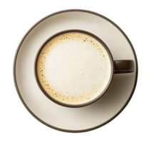 Coffee cup with a white saucer, top view, isolated on a transparent background png
