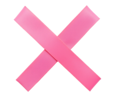 Overlapping pink adhesive tape pieces creating a cross shape, isolated on transparent background png