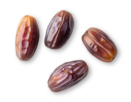 Four date fruits, top view, isolated on a transparent background png