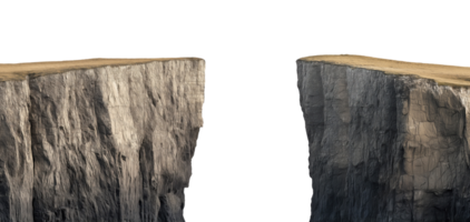 Two rugged cliffs with a visible gap between them, isolated on a transparent background png