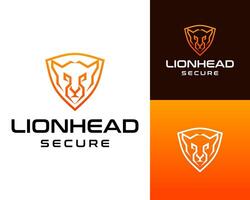 The logo design is about a lion's head inside a security shield. vector