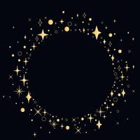 Elegant template with round empty frame of golden stars, sparkles and stardust vector