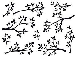Tree branch with leaves silhouette set vector