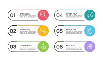 Infographic element 6 options or steps line with circle design template. Presentation, Data, Information and Plan. vector