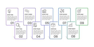 Infographic process with 9 steps to success. Can be used for presentation, workflow layout, diagram and banner. vector