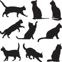 Collection of cat silhouettes in various poses isolated on background vector
