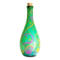 a green bottle with a colorful design on transparent background it png