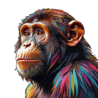 a chimpanzee with colorful hair and a colorful face transparent background png