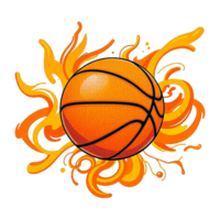 basketball ball with orange flames and splashes on a transparent background png