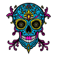a sugar skull with colorful patterns on it transparent background png