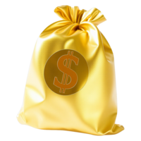 golden bag with dollar sign on it, transparent background png