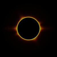 Total solar eclipse circle with Fiery Red Ring of Fire, dark silhouette in front of the sun. Science and astronomy vector