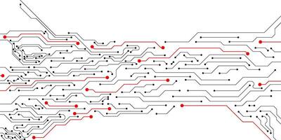 Black and red circuit board texture. Central computer processor CPU and digital technology vector
