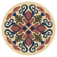 Intricate mandala circular design with ethnic tribal motifs and abstract floral elements. png