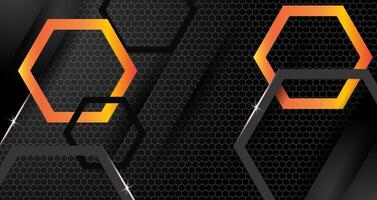 Abstract geometric sixangel luxury shiny dark black premium background with lines golden glowing and lighting effect on dark background and texture. vector