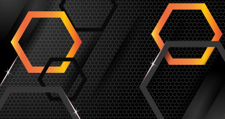 Abstract geometric sixangel luxury shiny dark black premium background with lines golden glowing and lighting effect on dark background and texture.