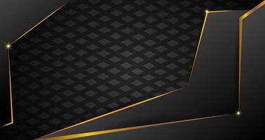 Abstract geometric luxury shiny dark black premium background with lines golden glowing and lighting effect on dark background Gold Line vector
