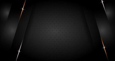 Abstract geometric luxury shiny dark black premium background with lines golden glowing and lighting effect vector
