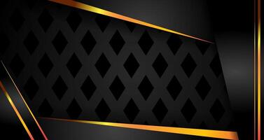 Abstract geometric luxury shiny dark black premium background with lines golden glowing and lighting effect on black background vector