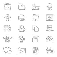 Office icons in line style. Office icon set. Desk, computer, meeting, employee, schedule and co-worker, workplace, workspace, office related thin line icon collection. Editable stroke vector