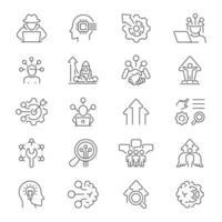 Soft skills icon set. Soft skills icons in line style. Thinking, leadership, connection, awareness, ideas, collaboration, presentation, programming, Soft skills related icons. Editable stroke vector