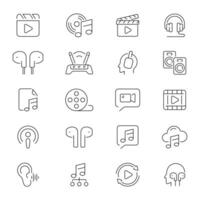 Audio and web icons set. Audio and thin line icons. Audio, , movie, voice, radio, music, sound related thin line icon collection. Editable stroke vector
