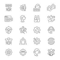 Customer service icons. Customer support icons. Customer service, assistance, experience, feedback, support related thin line icon collection. Editable stroke vector