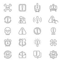 Warning icons set. Warning and caution line icons. Warning, attention, caution, exclamation sign thin line icon collection. Editable stroke vector