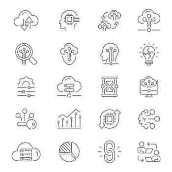 Data analytics icon set. Data analysis line icons. vector