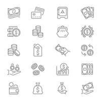 Money Related icons. Simple Set of finance line icons. money, finance, wallet, ATM, Coin, Banking related thin line icon collection. Editable stroke vector