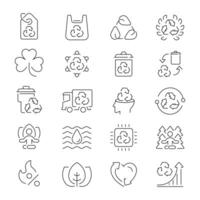 Net zero line icons set. Zero waste icons. Recycling, organic, solar energy, sustainable, ecology related thin line icon collection. Editable stroke vector