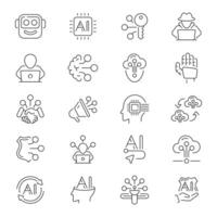 Artificial intelligence icons collection. AI icon set. Artificial intelligence, brain, intelligence, computing innovation related thin line icon collection. Editable stroke vector