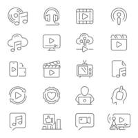 Media icons collection. Mass media, social networks, social media, public media, journalism, communication, networking, media related thin line icon collection. Editable stroke vector