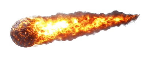 Burning meteor attack isolated on transparent background, fireball falling png