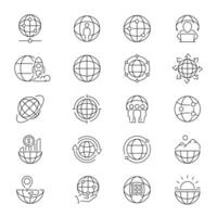 Globe icons. Globe icon set. World globe line icons. Earth, global, country, map, planet, globe related icons. Thin line editable stroke vector
