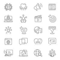 Social media outline icon set. Communication and networking icons vector